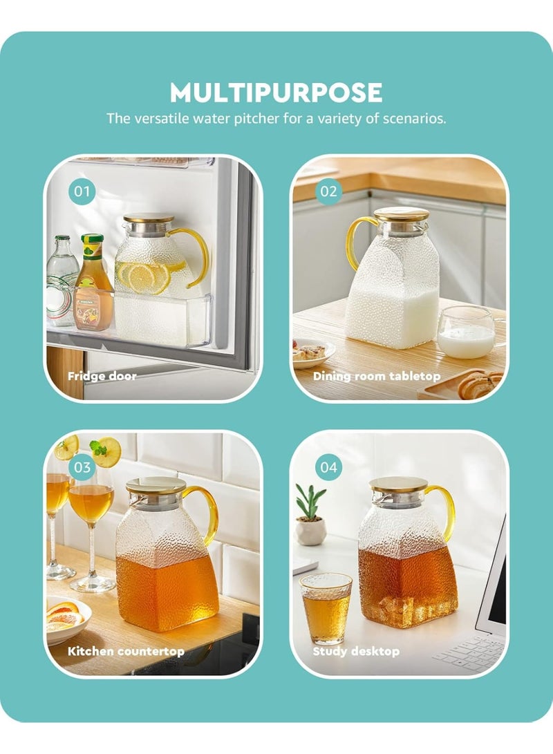 baffect Glass Pitcher With Lid and Spout, 1.8 Liter 60 oz Glass Pitchers With Handle And Lid, Jug Water Pitchers For Fridge, Carafe Jar for Hot/Cold Water Iced Tea Juice Coffee Milk Beverage - Image 2