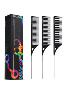 framar Framar Dreamweaver Highlight Comb Set – Combs for Hair Stylist, Highlighting Comb, Hair Dye Comb, Hair Highlighter Comb with Metal Pick, Balayage Comb (Black)  - Image 1