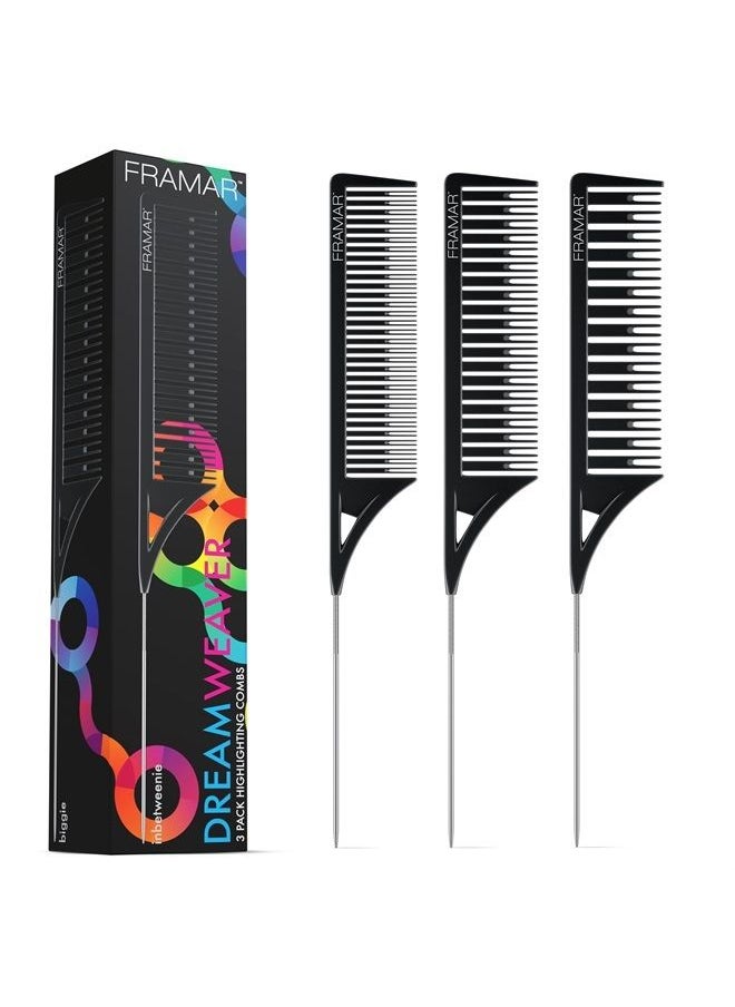 framar Framar Dreamweaver Highlight Comb Set – Combs for Hair Stylist, Highlighting Comb, Hair Dye Comb, Hair Highlighter Comb with Metal Pick, Balayage Comb (Black)  - Image 1
