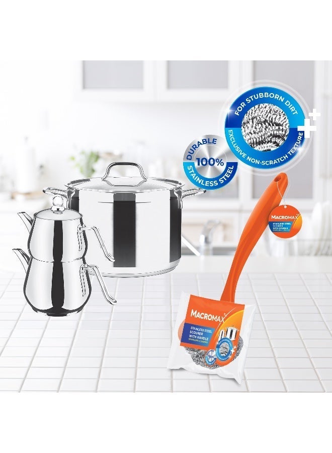 Macromax Stainless Steel Scourer with Handle – Heavy Duty Rust-Resistant Metal Scrubber - Image 2