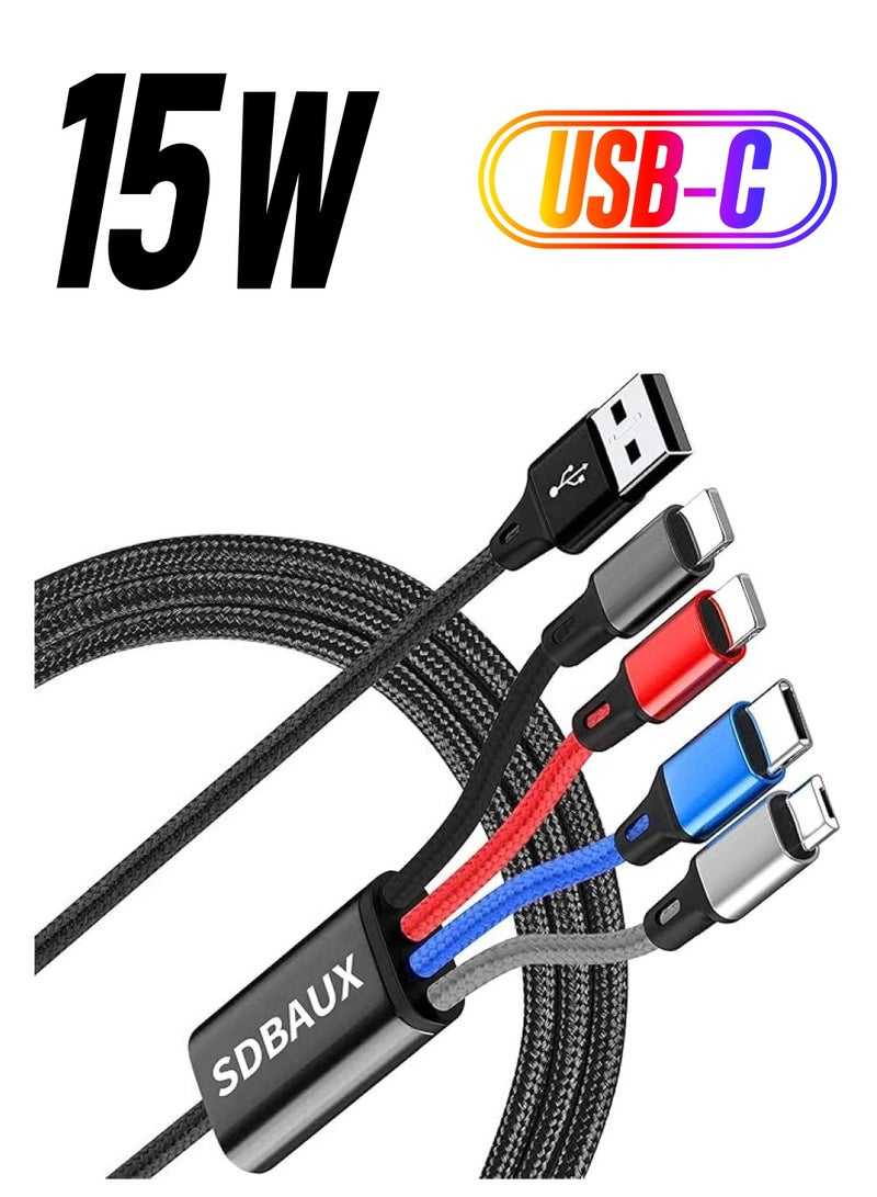 SDBAUX 3A Multi USB Charger Cable, 4 in 1 Multiple Charging Cord Adapter with Dual Phone Type C Micro USB Port Connectors Compatible with Cell Phones Tablets Universal Use (2Pack 4FT) - Image 1