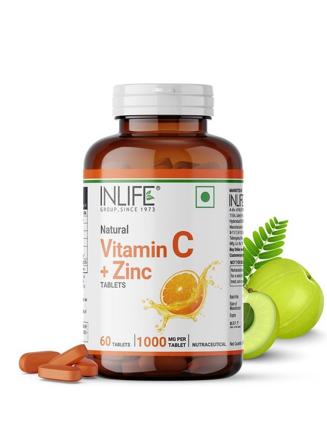 INLIFE مستخلص فيتامين C الطبيعي من الأملا مع الزنك لتعزيز المناعة والعناية بالبشرة - 60 قرص نباتي (عبوة من 1، 60) - Image 1