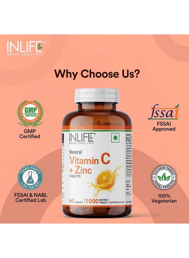 INLIFE مستخلص فيتامين C الطبيعي من الأملا مع الزنك لتعزيز المناعة والعناية بالبشرة - 60 قرص نباتي (عبوة من 1، 60) - Image 5