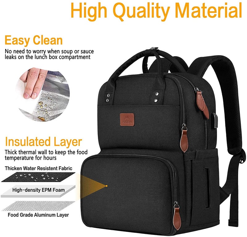 MATEIN Work Backpack Woman, Insulated Cooler Backpacks with Lunch Box, 15.6 Inch Laptop Backpack with USB Port Reusable Water Resistant Tote Food Bag for College Beach Camping Picnics Womens Gifts - Image 4