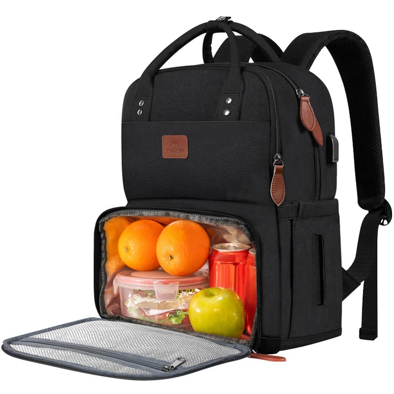 MATEIN Work Backpack Woman, Insulated Cooler Backpacks with Lunch Box, 15.6 Inch Laptop Backpack with USB Port Reusable Water Resistant Tote Food Bag for College Beach Camping Picnics Womens Gifts - Image 1