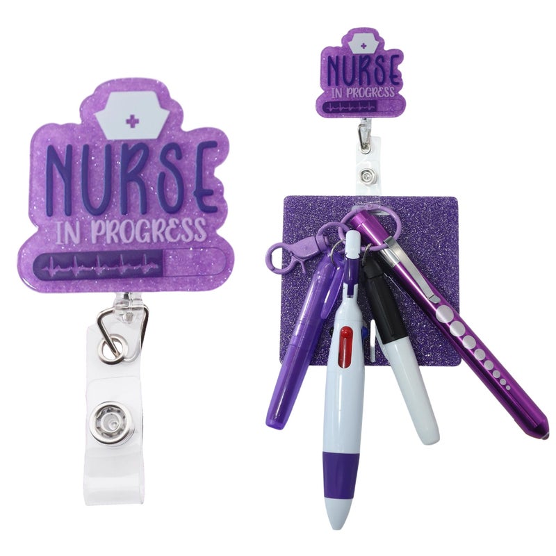 Ymcafmo Nurse Pen Set with Badge Reel Holder Clip, Nursing School Essentials for Students & Professionals, 6-Pack Purple - Image 1