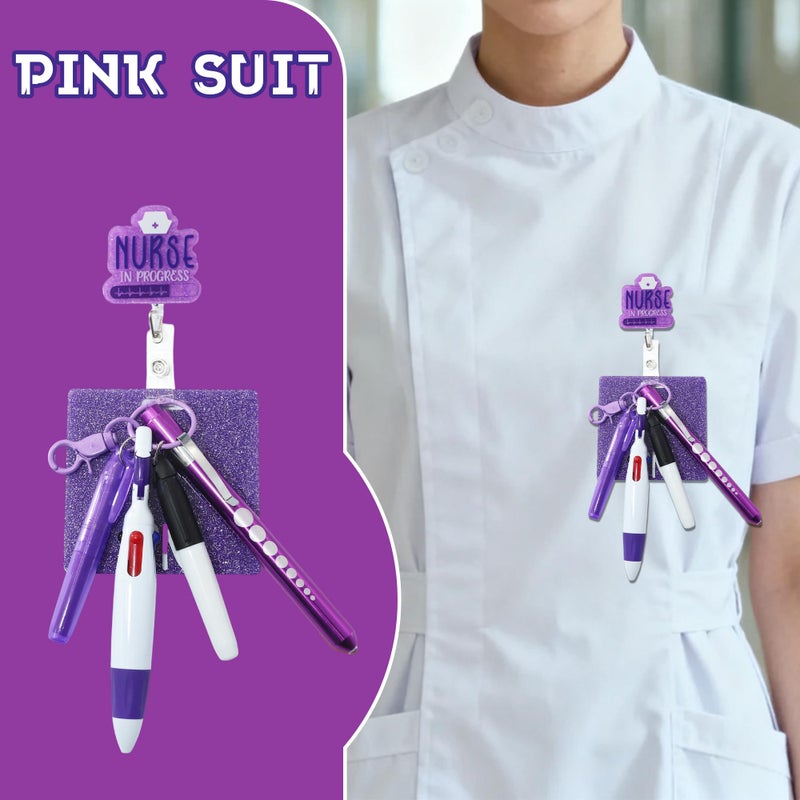 Ymcafmo Nurse Pen Set with Badge Reel Holder Clip, Nursing School Essentials for Students & Professionals, 6-Pack Purple - Image 2