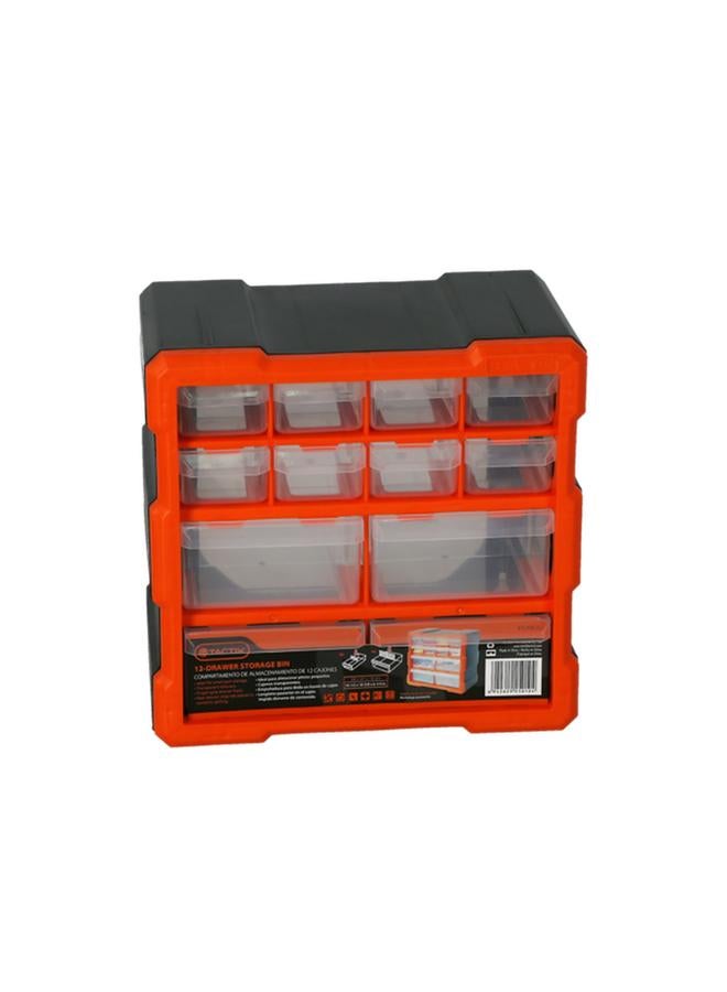 Tactix 12-Drawer Cabinet Plastic Storage Box Black and Orange 320630  - Image 1