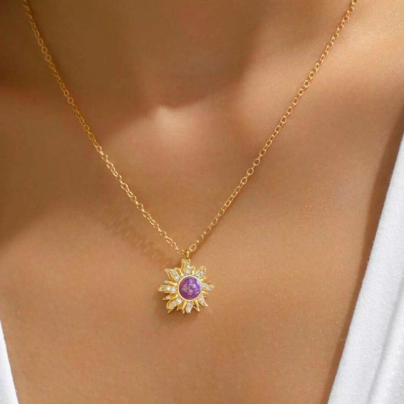 TACBSP Rapunz Sun Necklace for Women Tangled Necklace Sun Necklaces Opal Pendant Neckalces Healing Crystal Necklaces Christmas Trendy Jewelry(purple) - Image 4