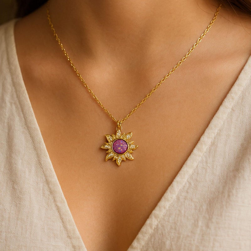 TACBSP Rapunz Sun Necklace for Women Tangled Necklace Sun Necklaces Opal Pendant Neckalces Healing Crystal Necklaces Christmas Trendy Jewelry(purple) - Image 3