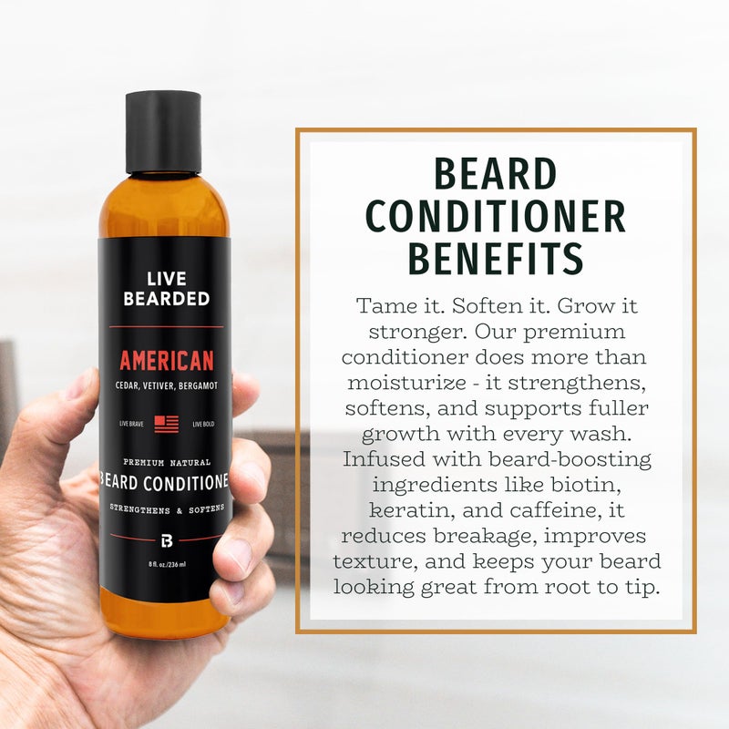 Live Bearded Beard Conditioner, 8 fl oz - Strengthens and Softens Facial Hair - Made in the USA - All-Natural Ingredients with Biotin, Caffeine | American Scent - Cedar, Vetiver, Bergamot - Image 3