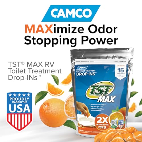 Camco TST MAX RV Toilet Treatment Drop-INs - Control Unwanted Odors and Break Down Waste and Tissue - Safe Septic Tank Treatment - Orange Scent - 15-Pack (41189) - Image 2