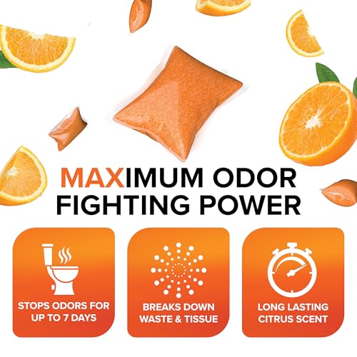 Camco TST MAX RV Toilet Treatment Drop-INs - Control Unwanted Odors and Break Down Waste and Tissue - Safe Septic Tank Treatment - Orange Scent - 15-Pack (41189) - Image 4