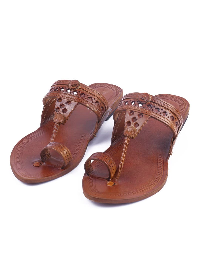 KORAKARI Womens Diamond Feet Kolhapuri Chappal Tan Genuine Leather Handcrafted Sandal Smooth and Comfortable Flip Flops Slipper Anti Slip Design Traditional Footwear (UK-7) - Image 4
