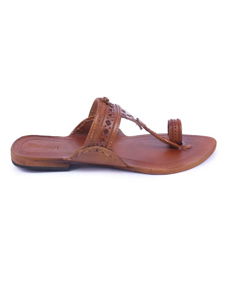 KORAKARI Womens Diamond Feet Kolhapuri Chappal Tan Genuine Leather Handcrafted Sandal Smooth and Comfortable Flip Flops Slipper Anti Slip Design Traditional Footwear (UK-7) - Image 2