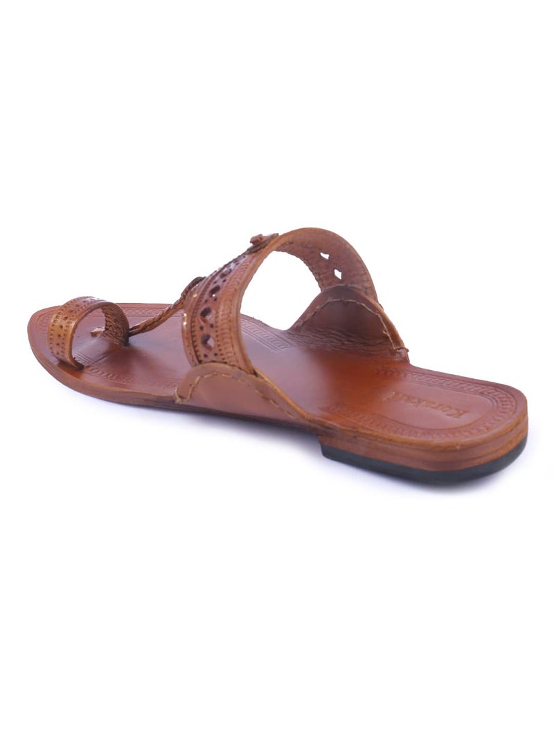 KORAKARI Womens Diamond Feet Kolhapuri Chappal Tan Genuine Leather Handcrafted Sandal Smooth and Comfortable Flip Flops Slipper Anti Slip Design Traditional Footwear (UK-7) - Image 3