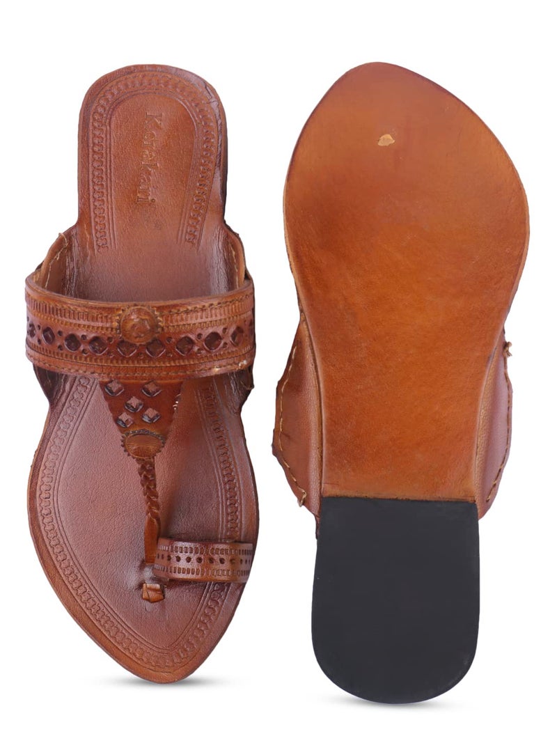 KORAKARI Womens Diamond Feet Kolhapuri Chappal Tan Genuine Leather Handcrafted Sandal Smooth and Comfortable Flip Flops Slipper Anti Slip Design Traditional Footwear (UK-7) - Image 5