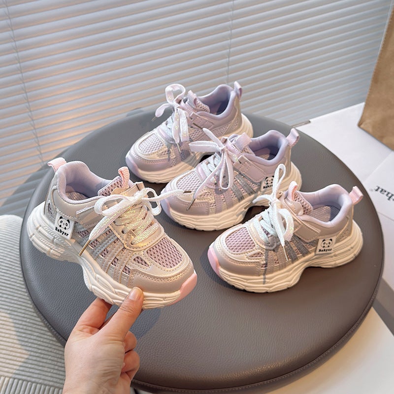 Girls Sneaker 2025 Spring New Casual Shoes Children'S Fashion Double Net Casual Shoes Dad Shoes Big Children - Image 2