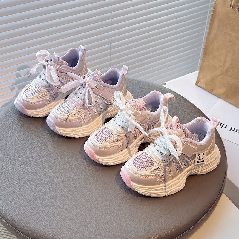 Girls Sneaker 2025 Spring New Casual Shoes Children'S Fashion Double Net Casual Shoes Dad Shoes Big Children - Image 3