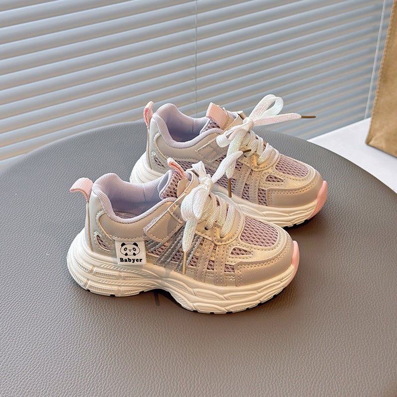 Girls Sneaker 2025 Spring New Casual Shoes Children'S Fashion Double Net Casual Shoes Dad Shoes Big Children - Image 1