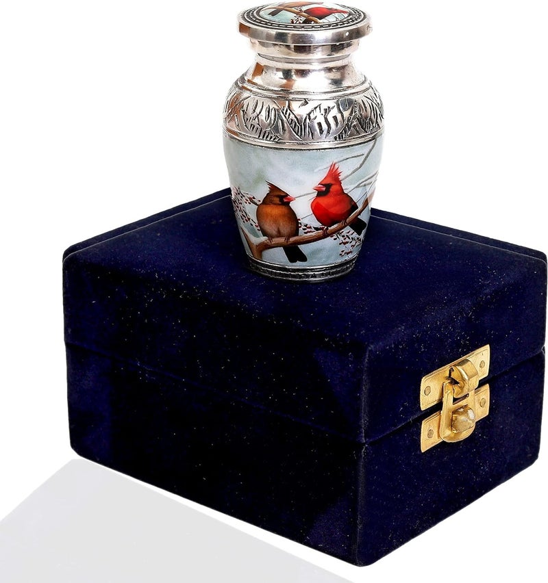 Hlc Beautiful Small Cardinal Couple Bird Keepsake Urn - Memorial For Human Ashes With Velvet Box Bag - Peaceful Engraved Mini Affordable Urn (4.5 In) (Large) - Image 4