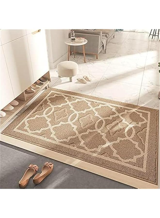 تراسل دواسة باب داخلية من هوكور، سجادة مدخل غير قابلة للانزلاق، دواسة باب ماصة قابلة للغسل في الغسالة للباب الخلفي/الامامي، المناطق ذات الازدحام الشديد، ديكور المزرعة والشرفة (كاكي، 50 × 80) - Image 1