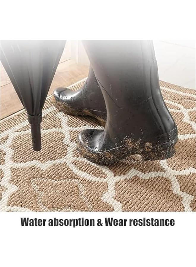 تراسل دواسة باب داخلية من هوكور، سجادة مدخل غير قابلة للانزلاق، دواسة باب ماصة قابلة للغسل في الغسالة للباب الخلفي/الامامي، المناطق ذات الازدحام الشديد، ديكور المزرعة والشرفة (كاكي، 50 × 80) - Image 3