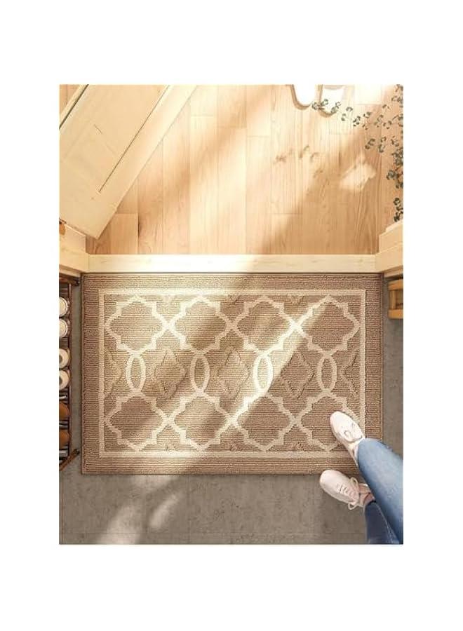 تراسل دواسة باب داخلية من هوكور، سجادة مدخل غير قابلة للانزلاق، دواسة باب ماصة قابلة للغسل في الغسالة للباب الخلفي/الامامي، المناطق ذات الازدحام الشديد، ديكور المزرعة والشرفة (كاكي، 50 × 80) - Image 4