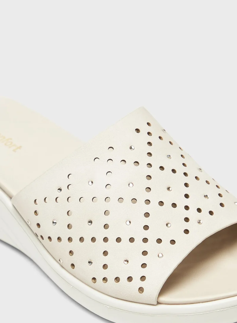 Le Confort Single Strap Wedge Mid Heel Sandals