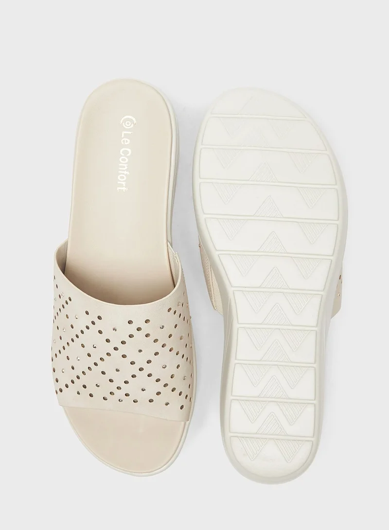 Le Confort Single Strap Wedge Mid Heel Sandals