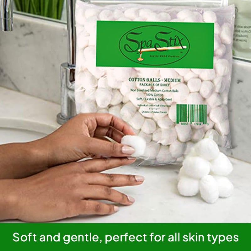 Spa Stix Cotton Balls. 500 Count Medium Size. Non Sterile Super Soft.,White - Image 4