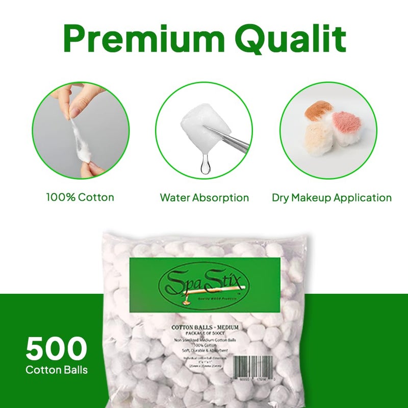 Spa Stix Cotton Balls. 500 Count Medium Size. Non Sterile Super Soft.,White - Image 3