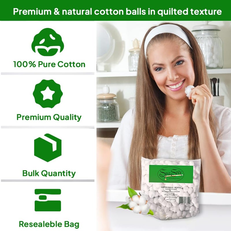 Spa Stix Cotton Balls. 500 Count Medium Size. Non Sterile Super Soft.,White - Image 5