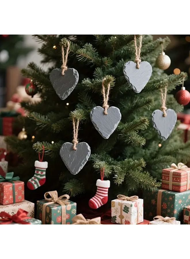 6Pcs Peach Heart Shaped Natural Slate Signage Laser Engraved Writable Wall Decor - Image 4