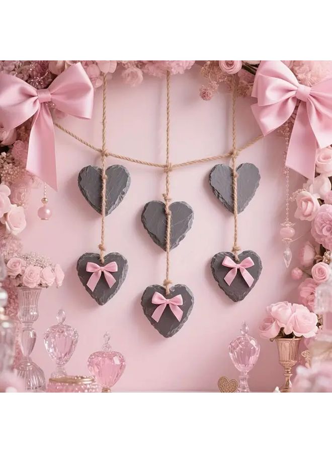 6Pcs Peach Heart Shaped Natural Slate Signage Laser Engraved Writable Wall Decor - Image 1