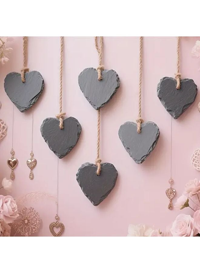 6Pcs Peach Heart Shaped Natural Slate Signage Laser Engraved Writable Wall Decor - Image 2
