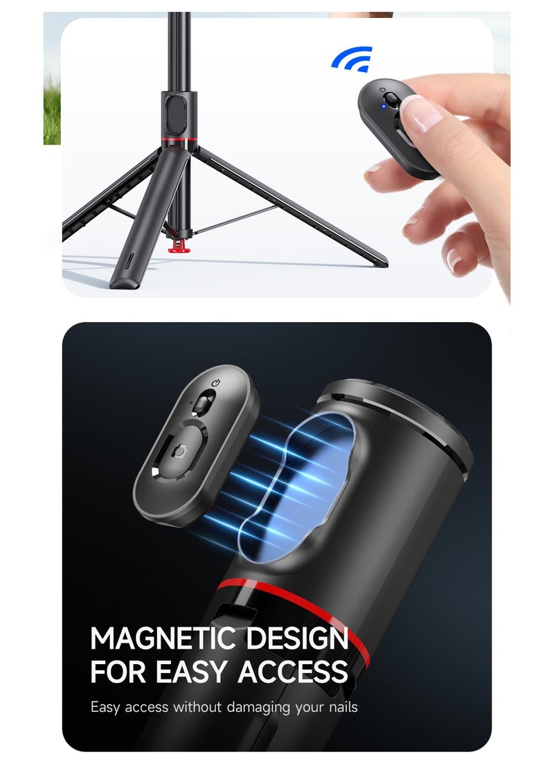 ARNOTEC - 69 Inches (177cm) Selfie stick tripod with Bluetooth remote control, foldable and retractable, automatic pop-up design, compatible with iPhone and Android phones, 180° adjustable phone holder, suitable for Vlog, live broadcast, selfie - Image 1