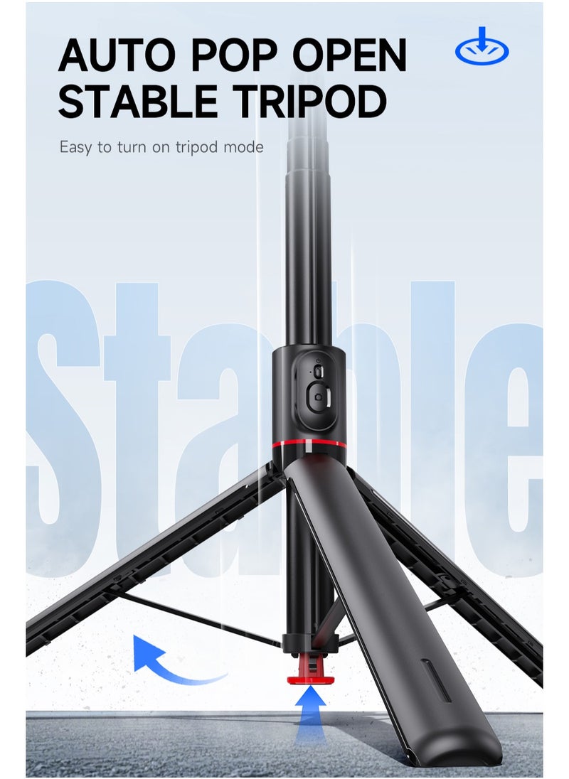 ARNOTEC - 69 Inches (177cm) Selfie stick tripod with Bluetooth remote control, foldable and retractable, automatic pop-up design, compatible with iPhone and Android phones, 180° adjustable phone holder, suitable for Vlog, live broadcast, selfie - Image 1