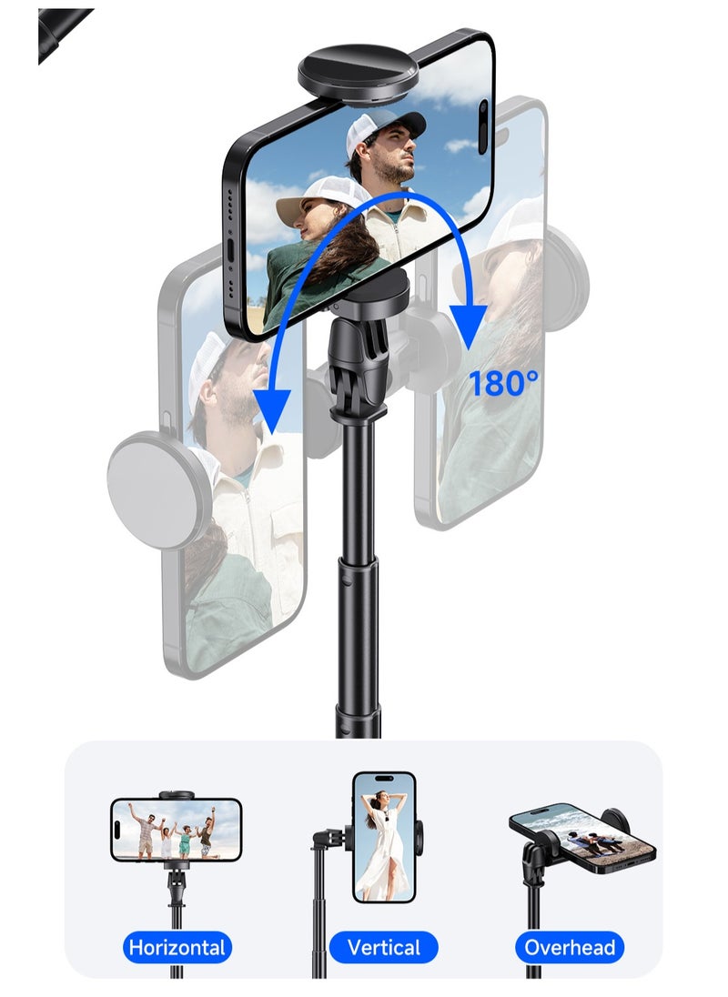 ARNOTEC - 69 Inches (177cm) Selfie stick tripod with Bluetooth remote control, foldable and retractable, automatic pop-up design, compatible with iPhone and Android phones, 180° adjustable phone holder, suitable for Vlog, live broadcast, selfie - Image 1