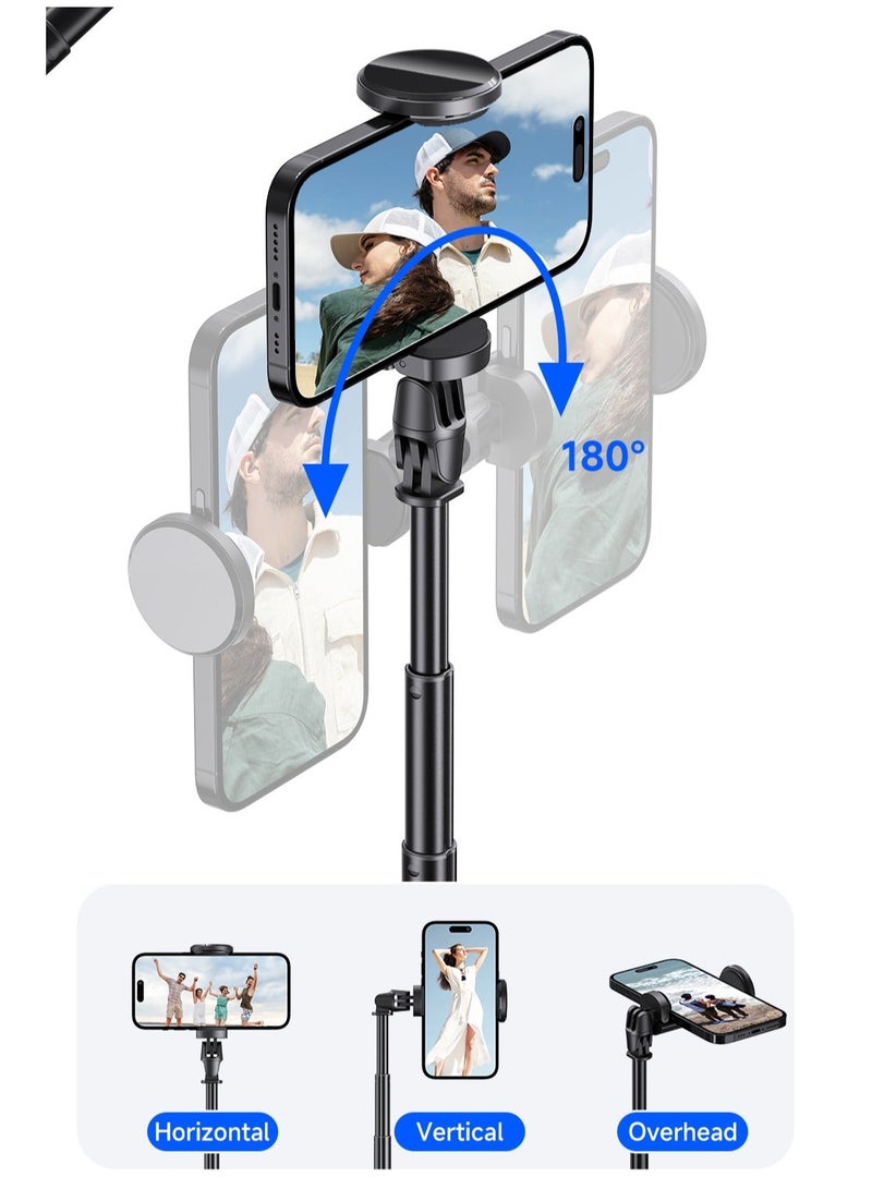 ARNOTEC 67.32 Inches (171cm) Selfie stick tripod with Bluetooth remote control, foldable and retractable, automatic pop-up design, compatible with iPhone and Android phones, 180° adjustable phone holder, suitable for Vlog, live broadcast, selfie - Image 4