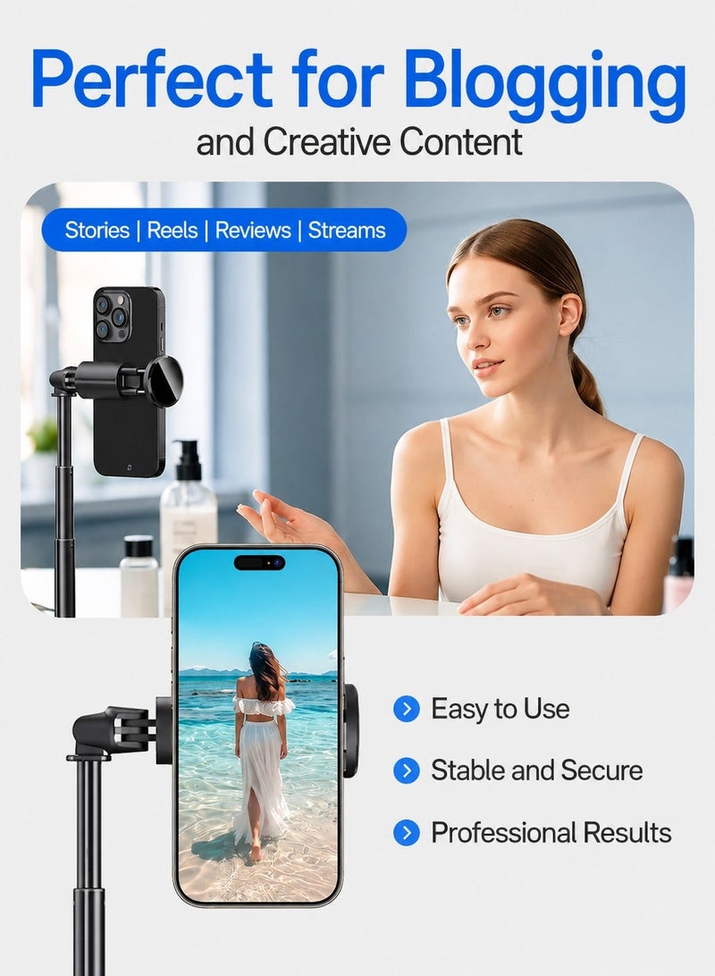 ARNOTEC 67.32 Inches (171cm) Selfie stick tripod with Bluetooth remote control, foldable and retractable, automatic pop-up design, compatible with iPhone and Android phones, 180° adjustable phone holder, suitable for Vlog, live broadcast, selfie - Image 4