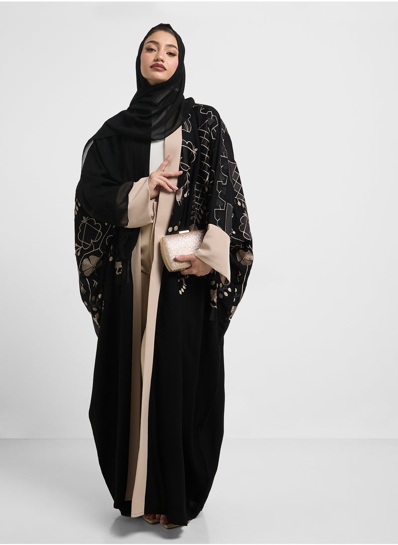 hayas closet Black Embroidered Abaya with Sheila  - Image 5