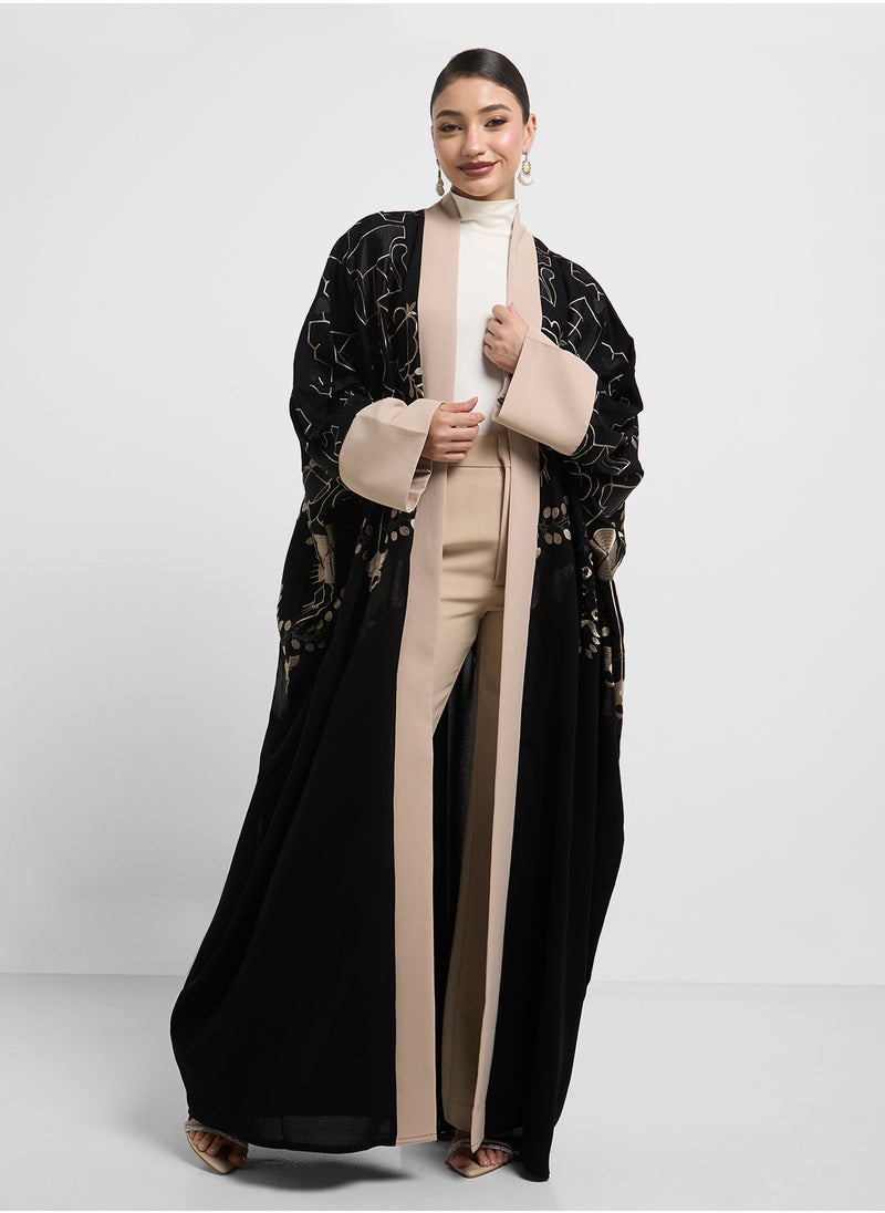 hayas closet Black Embroidered Abaya with Sheila  - Image 4