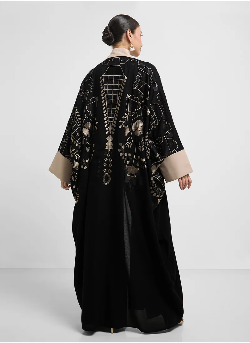 hayas closet Black Embroidered Abaya with Sheila