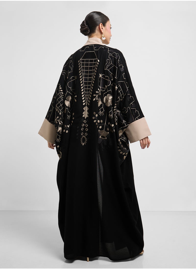 hayas closet Black Embroidered Abaya with Sheila  - Image 2