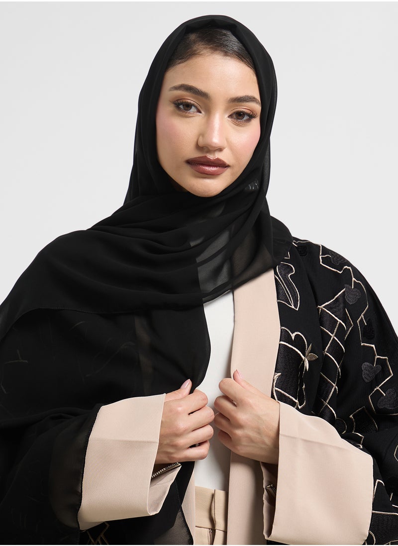 hayas closet Black Embroidered Abaya with Sheila  - Image 3