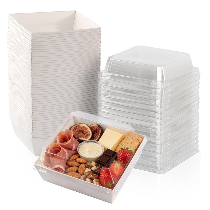 BUIYLV 50 Pack Charcuterie Boxes with Clear Lids, 4 Inches White Dessert Boxes To Go Disposable Mini Charcuterie Boxes for Cookie, Sandwich, Strawberry, Cupcake, Macaron, Cake Slice - Image 1