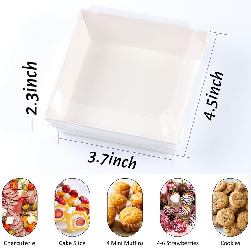 BUIYLV 50 Pack Charcuterie Boxes with Clear Lids, 4 Inches White Dessert Boxes To Go Disposable Mini Charcuterie Boxes for Cookie, Sandwich, Strawberry, Cupcake, Macaron, Cake Slice - Image 2