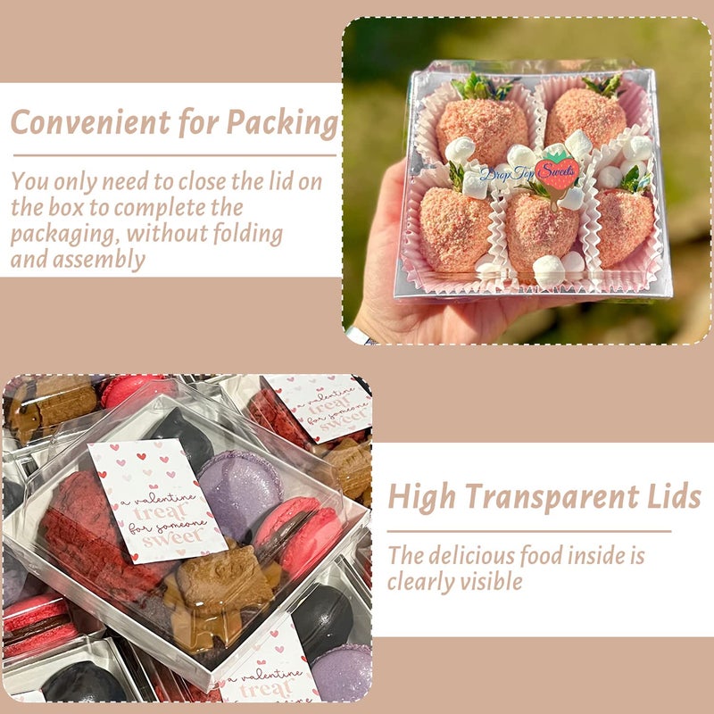 BUIYLV 50 Pack Charcuterie Boxes with Clear Lids, 4 Inches White Dessert Boxes To Go Disposable Mini Charcuterie Boxes for Cookie, Sandwich, Strawberry, Cupcake, Macaron, Cake Slice - Image 3