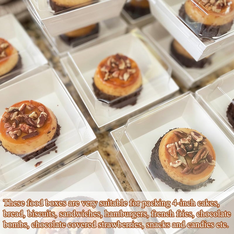 BUIYLV 50 Pack Charcuterie Boxes with Clear Lids, 4 Inches White Dessert Boxes To Go Disposable Mini Charcuterie Boxes for Cookie, Sandwich, Strawberry, Cupcake, Macaron, Cake Slice - Image 4